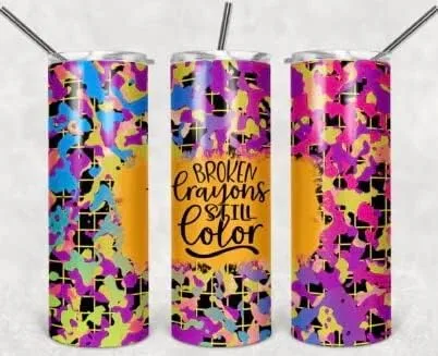 Tumbler Broken Crayons Still Color 20oz Skinny Tumbler custom drinkware - with straw - Stainless Steel - water bottle- travel mug cup