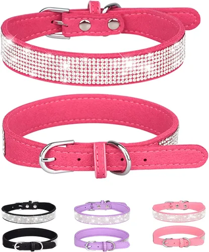 Miniatura 8 de Collar de perro para perros pequeños, collares ajustables de cuero de gamuza para perro, collar de perro rosa para gato, collar de perro