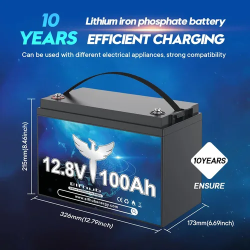 Miniatura 2 de Batería de litio LiFePO4 de 12 V y 100 Ah, BMS de 100 A mejorado, vida útil de hasta 10 años con hasta 15000 ciclos, energía máxima de 1280 Wh