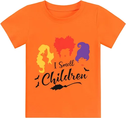 CM-Kid Halloween Shirt for Toddler Boy Girl Pumpkin Skeleton Dino Short Sleeve Tshirt for Kids Cotton Tops 2-7 Years