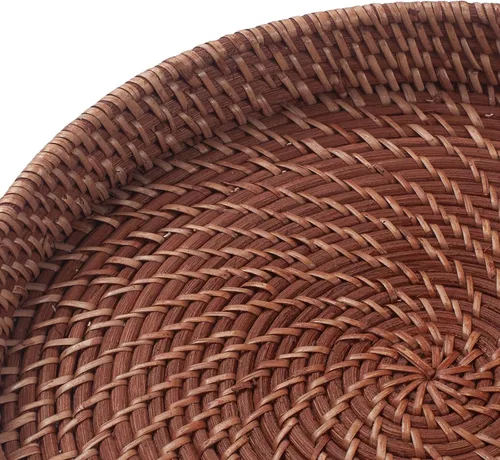 Miniatura 3 de Bandeja de ratán de 11 pulgadas, bandeja redonda de mimbre con asas recortadas, bandeja tejida para comedor / mesa de café