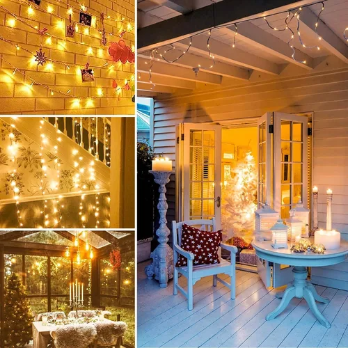 Miniatura 6 de Guirnalda de 100 luces LED conectables para interiores y exteriores, luces de Navidad blancas cálidas de 33 pies, impermeables, 13 modos