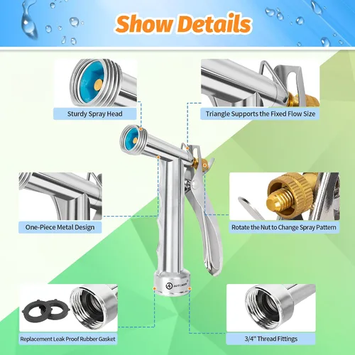 Miniatura 3 de AUTOMAN Full Size Garden Hose Nozzle, High Pressure Pistol Grip Water Nozzle Sprayer with Threaded Front, Adjustable Spray Water Flow for Washing