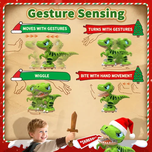 Miniatura 3 de P&C Juguetes de dinosaurio con control remoto para niños Robot recargable Velociraptor con pulverización, efectos de sonido, baile, Dino RC