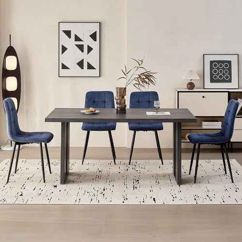 Miniatura 4 de Juego de 4 sillas de comedor de pana, modernas sillas de cocina tapizadas de tela con patas de metal, almohadillas ajustables, color azul