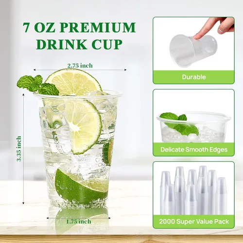 Miniatura 2 de Vplus Paquete de 2000 vasos de 7 onzas de plástico transparente para beber, vasos desechables de 7 onzas para agua fría, vasos de fiesta, postre