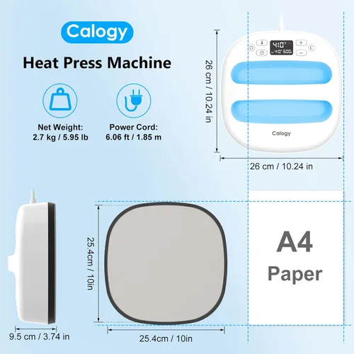 Miniatura 2 de Máquina de Prensa de Calor Calogy para Camisetas 10"X10", Prensa de Calor Portátil Rápida hasta 410℉ (210 ºC), Control Preciso de Temperatura