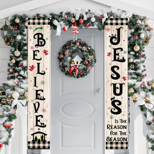 Tiamon Cartel de Navidad para porche delantero, letrero de belén religioso de invierno, cartel colgante de vacaciones, decoración de Navidad para