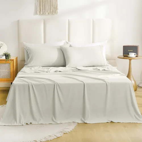 Miniatura 44 de CozySmile Juego de sábanas transpirables y refrescantes, sábanas de lujo de 4 piezas con bolsillo profundo para cama de tamaño matrimonial, se Beige