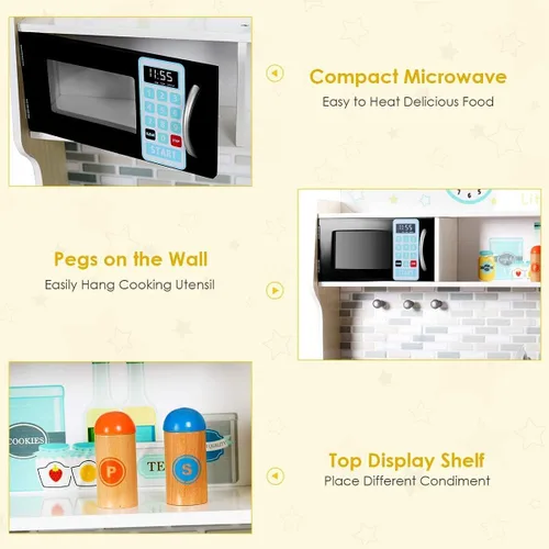 Miniatura 4 de OLAKIDS - Juego de cocina para niños, cocina de madera para niños pequeños con sonidos reales, estufa, microondas, horno, fregadero, gabinete