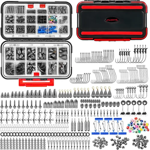 Miniatura 11 de MadBite by KastKing 182/265/400pcs Compact Fishing Tackle Kit - All-in-One Freshwater Hooks, Weights, Bobbers in Tackle Box, Fishing Gear Set for