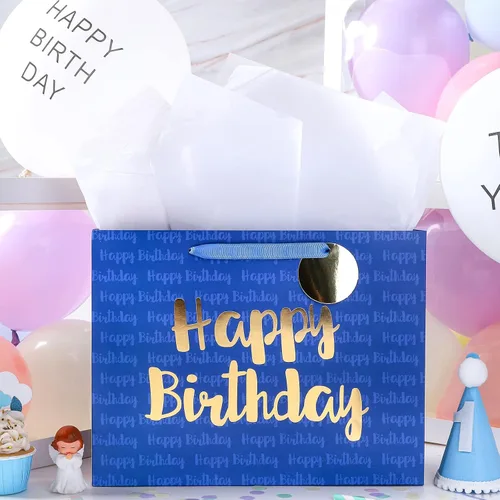 Miniatura 3 de Loveinside - Bolsa de regalo azul marino para cumpleaños con papel de seda para cumpleaños, baby shower, fiesta y más - 13 x 5 x 10 pulgadas, 1