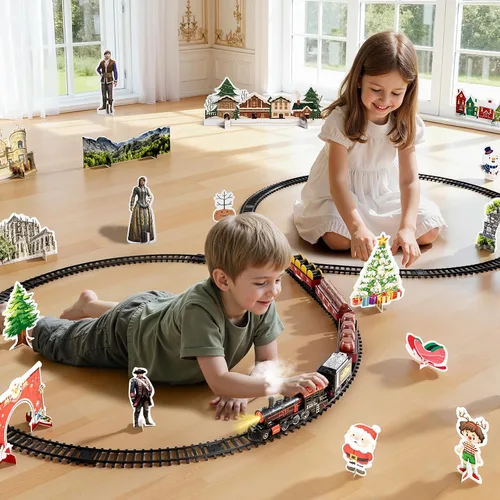 Miniatura 3 de NIPLOOOW Juego de tren para niños de 3 a 5 años, juguete de tren eléctrico con sonido realista, luces y humo para debajo del árbol de Navidad