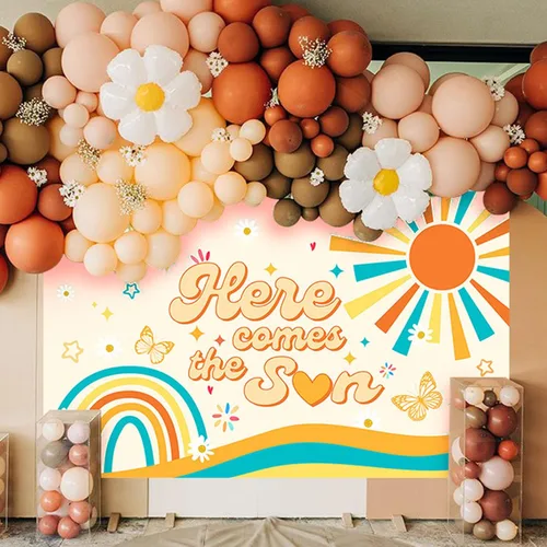 Miniatura 4 de Mocsicka Banner bohemio para baby shower con texto en inglés «Here Comes The Sun», decoración de fiesta de baby shower, para fotografía, decoración