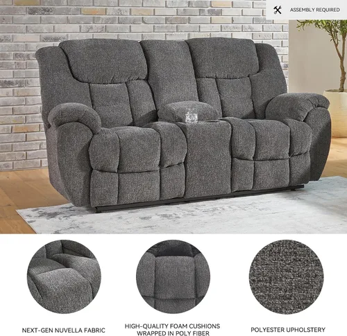 Miniatura 4 de Signature Design by Ashley Foreside - Sofá biplaza reclinable manual resistente a las manchas con consola, almacenamiento y portavasos, color gris