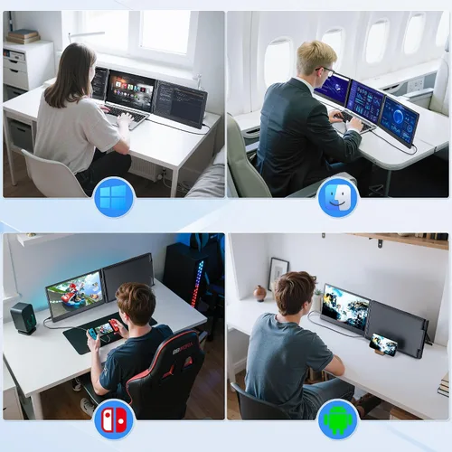 Miniatura 6 de Extensor de pantalla para laptop, monitor portátil triple FHD 1080P de 14.2 pulgadas para laptop con botón de ajuste inteligente, extensor