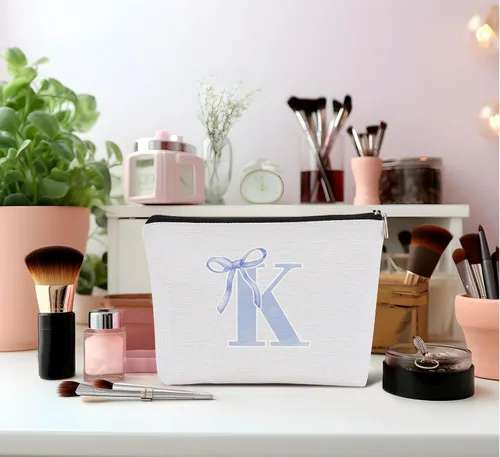 Miniatura 2 de Coquette - Bolsa de maquillaje con lazo, inicial K, regalos personalizados para chicas adolescentes, regalos con monograma lindos y modernos preppy