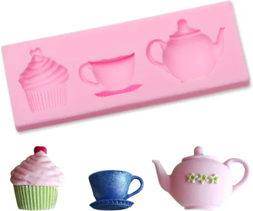 Miniatura 8 de Molde de fondant para cupcakes, 4 paquetes de moldes de silicona para taza de café para decoración de tartas de fiesta de té, adornos de cupcakes