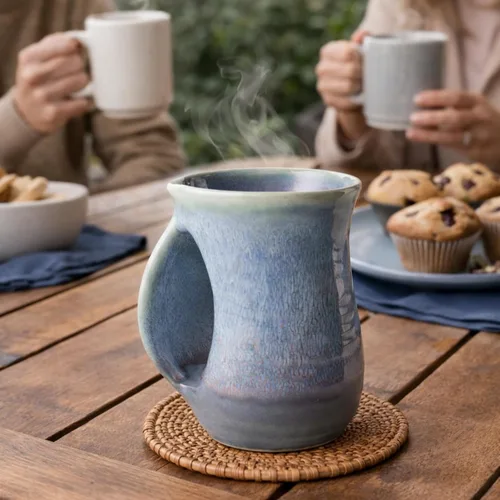 Miniatura 5 de Taza calientamanos, de cerámica y pintada a mano - Bolsillo contorneado mantendrá la calidez del calor de tu bebida - Mantén tus dedos calientes