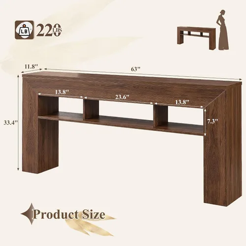 Miniatura 2 de EnHomee Mesa de consola de 63 pulgadas de largo para entrada con estantes de almacenamiento extra, mesa de sofá de estilo granja detrás del sofá