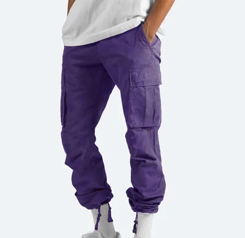 Miniatura 3 de Pantalones cargo para hombre 2024, ajuste relajado, ropa casual de trabajo, urbano, color caqui, pantalones deportivos holgados con bolsillos