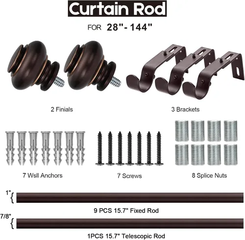 Miniatura 7 de SIMEWIN Barras de cortina de bronce para ventanas de 72 a 144 pulgadas, ajustables, decorativas, de 1 pulgada de diámetro, juego de cortineros