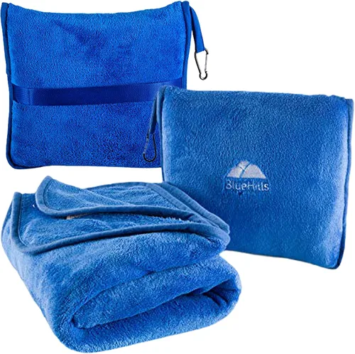 Miniatura 23 de BlueHills - Manta y almohada premium suave y alta para viajes en avión, esenciales para vuelos largos, manta larga para llevar en la bolsa con clip