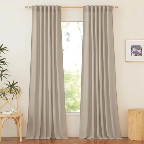 Miniatura 29 de NICETOWN Cortinas de lino grueso para dormitorio, privacidad añadida, bolsillo para barra y pestaña trasera, no se transparentan, mezcla de lino