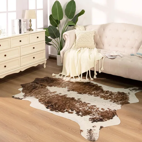 Exquisita alfombra de piel de vacuno, 8 x 10 pies, piel de vaca sintética para sala de estar, dormitorio, alfombra con estampado de vaca para pared,
