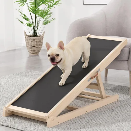 Rampa para perros para sofá, cama, automóvil, rampas ajustables para mascotas de 6 alturas de 18 a 23.6 pulgadas, escalón de madera para perros con