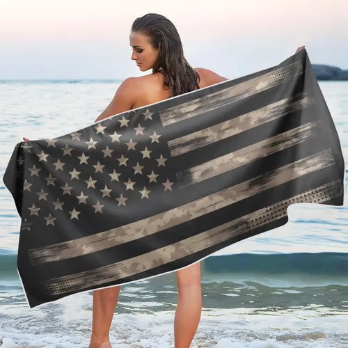 Miniatura 7 de senya Toallas de playa finas para mujeres y hombres, bandera estadounidense con camuflaje del desierto, toallas de playa de gran tamaño de secado