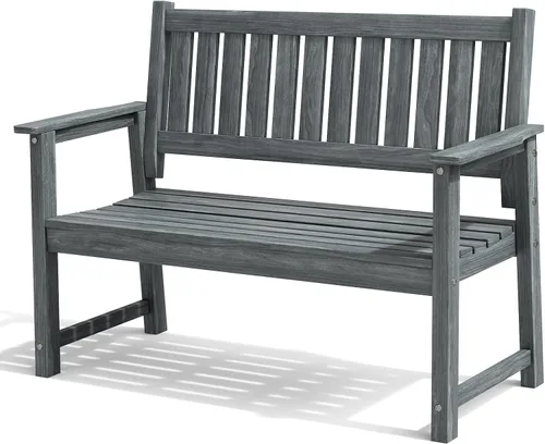 Banco al aire libre, Banco de jardín para 2 personas, Banco de patio de madera polimérica para exteriores, porche y parque (Gris oscuro)