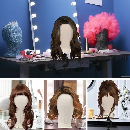 Miniatura 8 de Klvied - Cabeza de maniquí de 22 pulgadas de corcho y lona para pelucas, soporte para cabeza de maniquí para exhibición y kit de fabricación