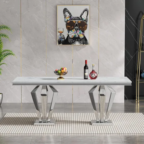 Miniatura 40 de Mesa de comedor de cristal de 51 pulgadas, mesa de comedor para 4-6, mesa de cocina dorada con patas de metal superior de vidrio templado