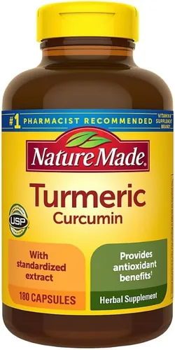 Nature Made Curcumina de cúrcuma con extracto estandarizado, suplemento herbario que proporciona beneficios antioxidantes, 180 cápsulas