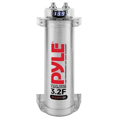 Pyle Condensador de potencia digital de 3.2 farad para sistemas de audio de automóvil, pantalla LED azul de voltaje, protección contra sobrevoltaje,