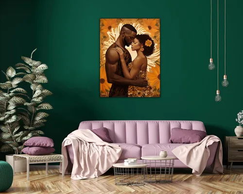 Miniatura 140 de Arte de pared afroamericano, decoración de rey y reina bailarín negro para sala de estar, arte de pareja de amor negro para dormitorio, lienzo