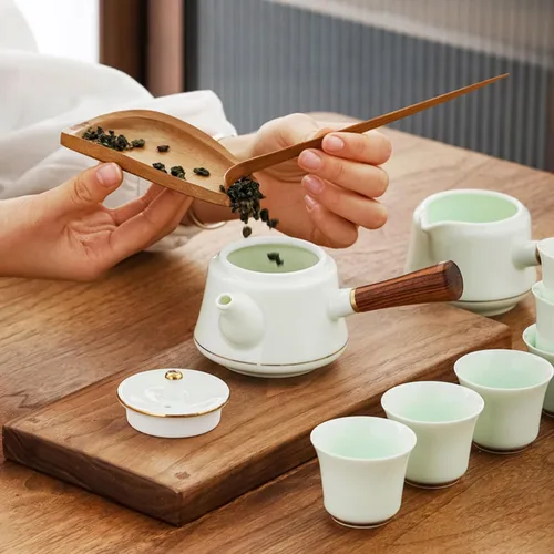 Miniatura 9 de Juego de té chino, juego de té de kung fu, juego de té chino de gongfu con 6 tazas de té, tetera con mango lateral (CebaG 6 tazas)