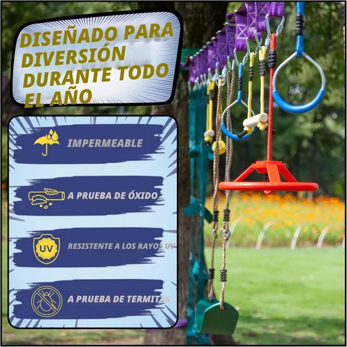 Miniatura 6 de Trailblaze Curso de Obstáculos de Guerrero Ninja para Niños - Diversión al Aire Libre 2x55 Pies de Cuerda Floja Ninja, Red de Escalada, Escalera