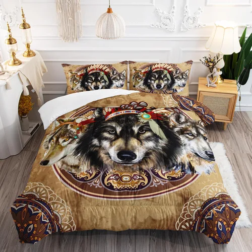 Miniatura 9 de AILONEN Juego de edredón con cabeza de lobo impresa tamaño individual, juego de ropa de cama de lobo para la noche para niños y hombres, juego