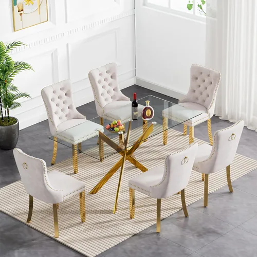 Miniatura 31 de Juego de 4 mesas de comedor de cristal para 4, juego de 4 mesas y sillas de cocina modernas, juego de mesa de comedor de cocina de 5 piezas con mesa