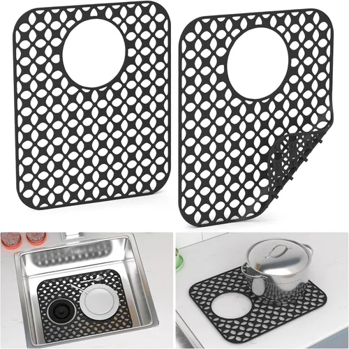 Miniatura 5 de TOOVEM Tapetes para Fregadero de Cocina, 2 Piezas Tapetes Protectores de Fregadero de Silicona Antideslizantes Resistentes al Calor, Plegables