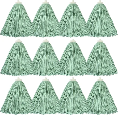 Miniatura 14 de Matthew - Cabezales de repuesto para trapeador húmedo de algodón resistente (azul, mediano, paquete de 12) con 2 paños de microfibra para uso