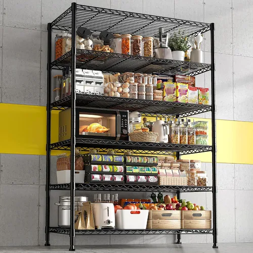 Miniatura 8 de REIBII Estantería de almacenamiento de 75''H de metal, estantería de 6 niveles con cable para despensa, estantería de garaje ajustable de 1200LBS