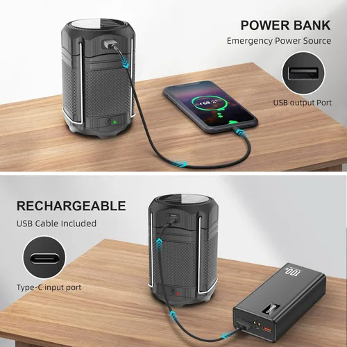 Miniatura 3 de Linterna de camping 5000mAh Solar con manivela telescópica, linterna LED recargable con USB, carga para cortes de energía, lámpara de batería