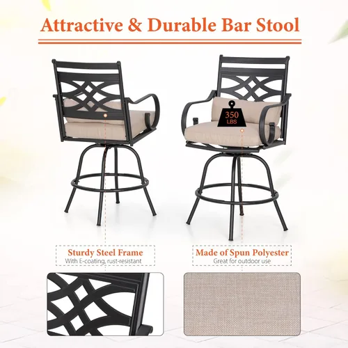 Miniatura 4 de Sophia & William Juego de bar de patio de 5 piezas, juego de comedor alto para patio con 4 taburetes giratorios y 1 mesa de bar rectangular, muebles