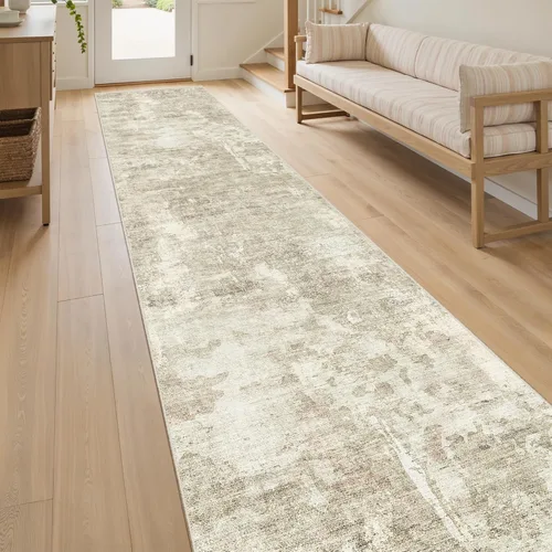 Miniatura 128 de Alfombra de pasillo Soalmost 2'6" x 10' lavable, alfombra antideslizante para cocina, baño, lavandería, alfombras vintage ultra delgadas para Beige