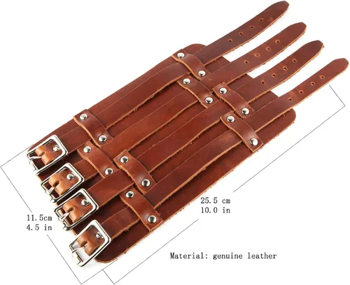 Miniatura 12 de HZMAN Brazalete ancho de cuero para hombre con correa triple y hebilla de cierre de armadura para brazo, 4 filas