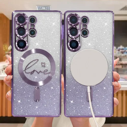 Miniatura 295 de ZONRW - Funda para Samsung Galaxy S22 Ultra magnética, para mujeres y niñas, cubierta trasera suave, lujosa, con corazón de amor, bling, degradado