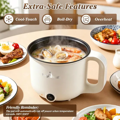 Miniatura 8 de Hot Pot Electric with Steamer, Rapid Noodles Cooker, 1.8L Portable Ceramic Inner Electric Hot Pot, Mini Pot for Egg, Ramen, Dumpling, Soup, Electric